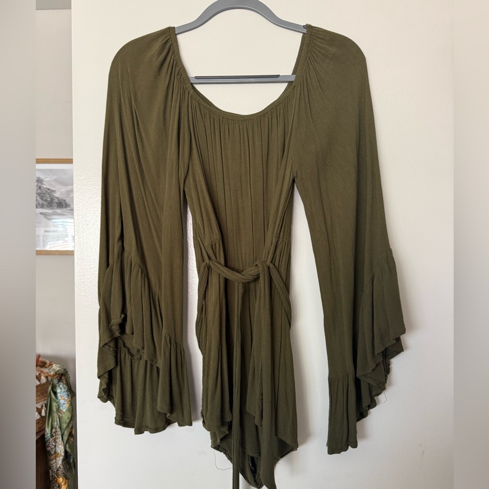 Missguided olive green flare sleeve romper